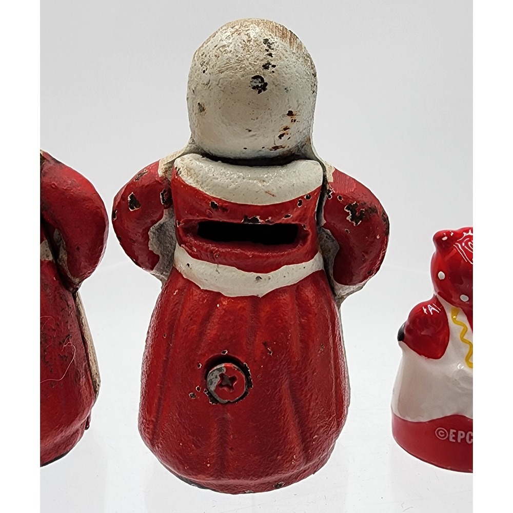 Vintage Americana Cast Iron Coin Banks & Sewing Thimble Red White Mississippi - Picture 7 of 12